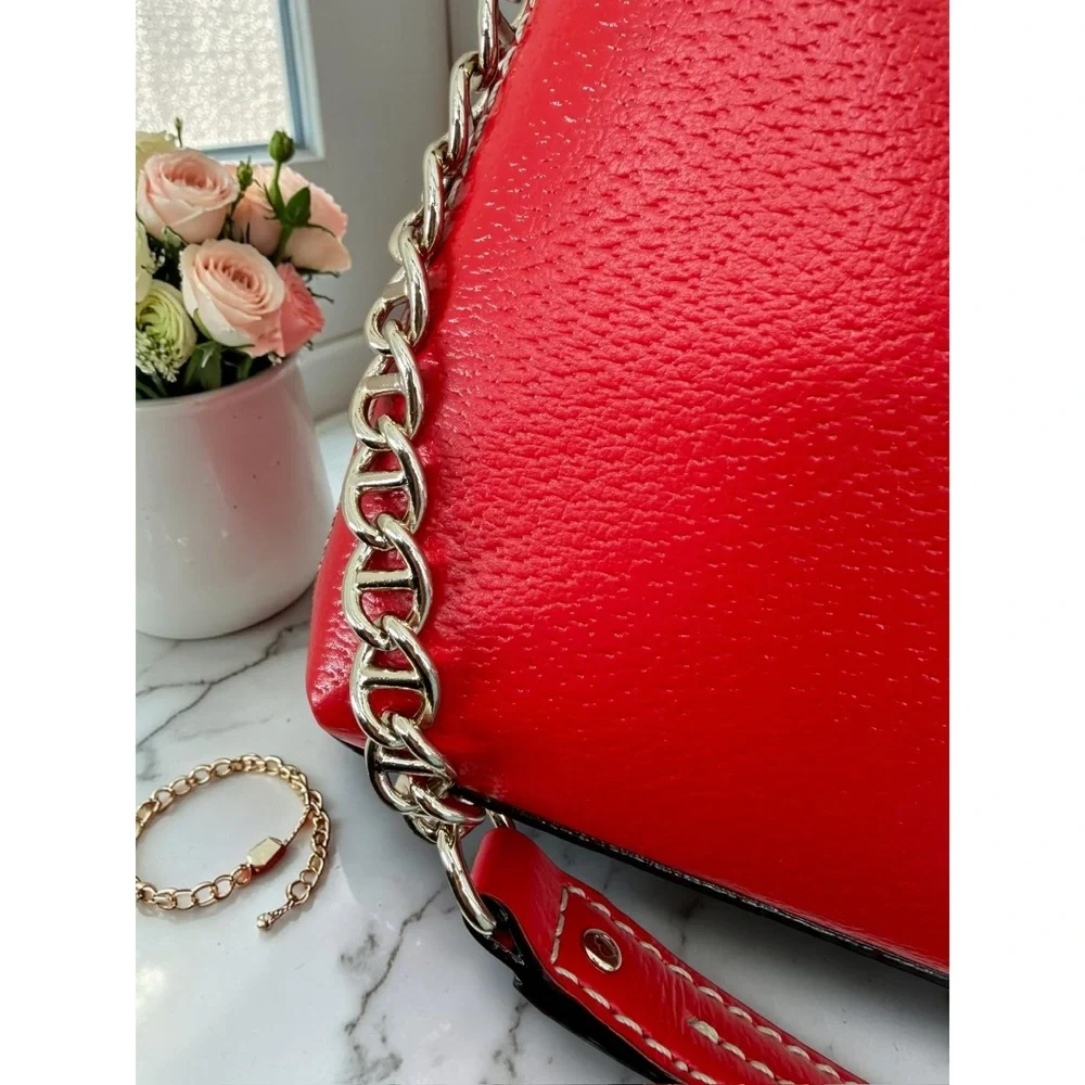 Kate Spade WKRU1427 Red Genuine Cow‎ Leather Chain Crossbody Purse OS